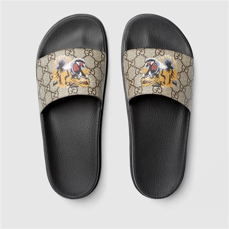 gucci slides tiger replica|Gucci tiger slide sandals brown.